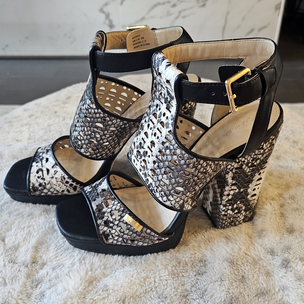 Calvin Klein Black and White Snake Print Women's Heels